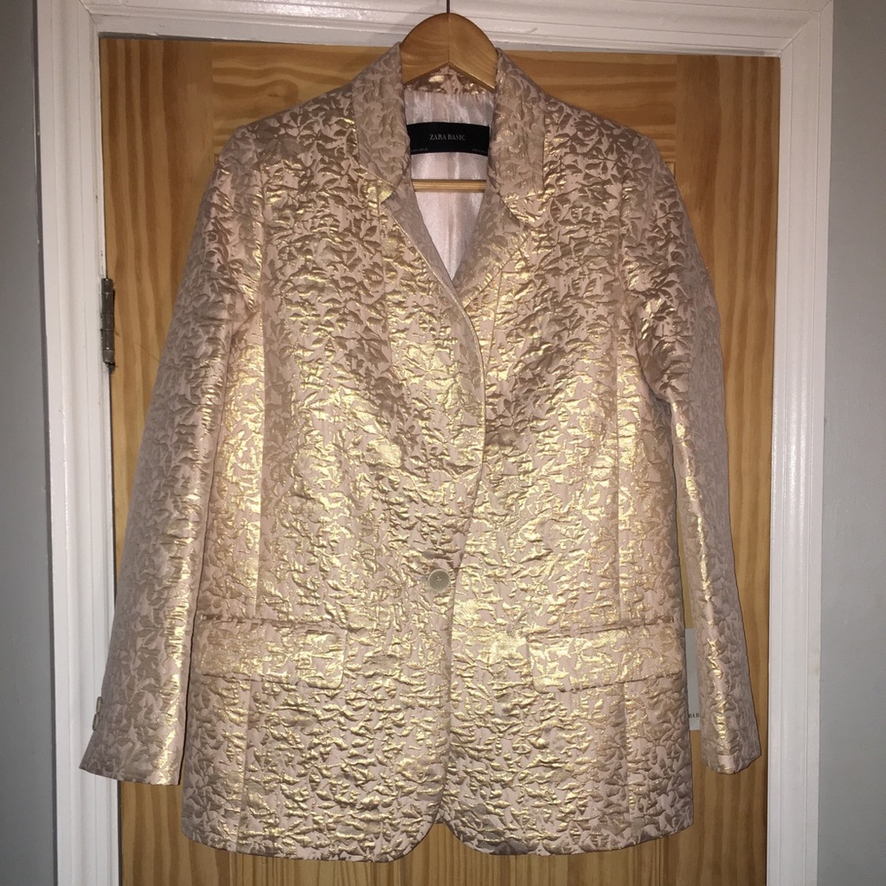 Zara Metallic Floral Jacquard Embossed Blazer